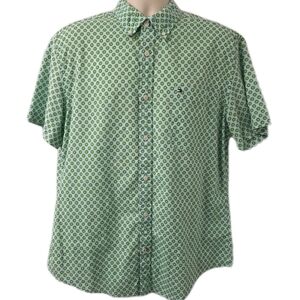 Tommy Hilfiger Light Green Geometric Short Sleeve Button-Down Shirt